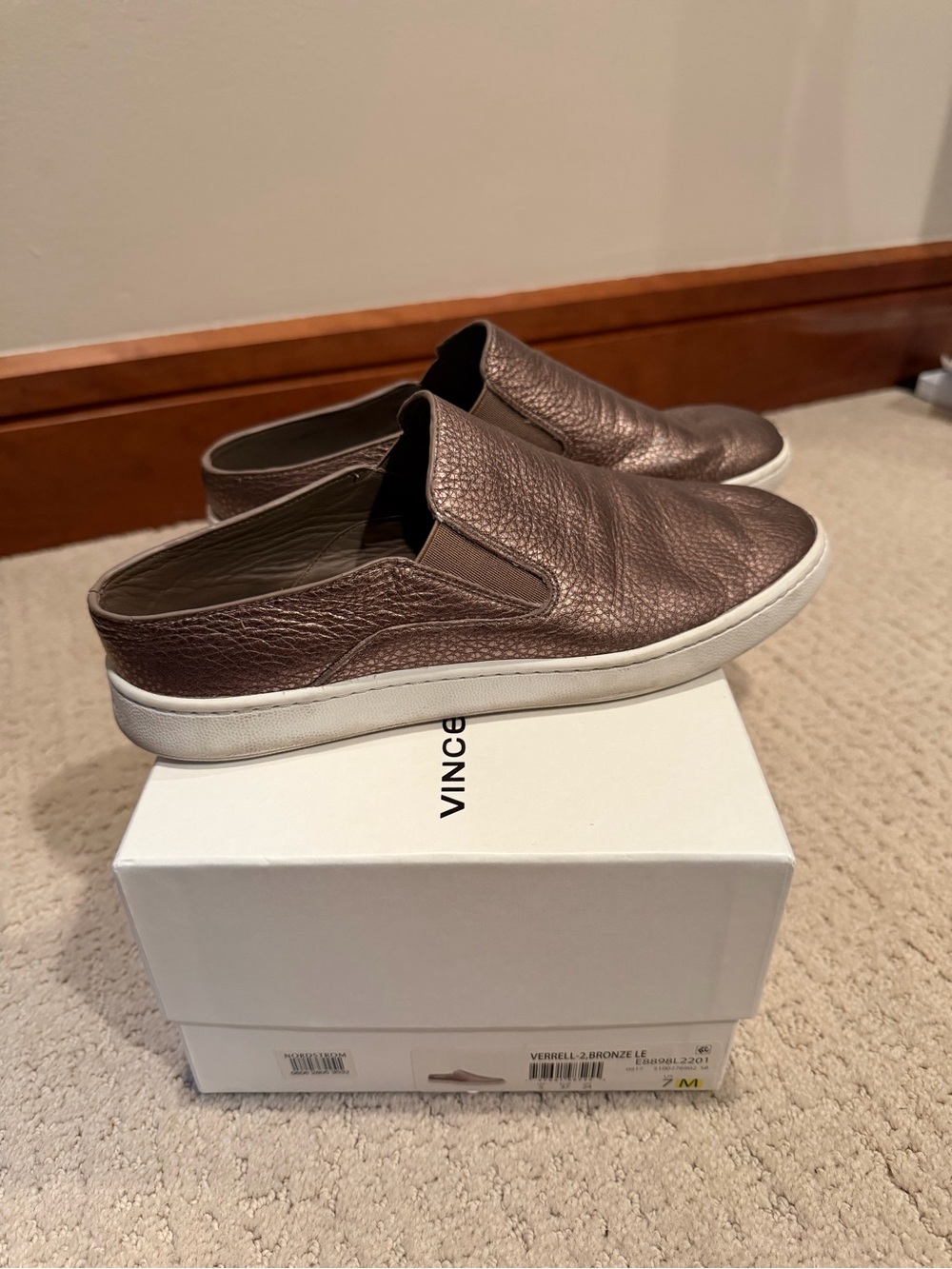 Vince “Verrell” Bronze Pebbled Leather Slip-On Sneakers -Size 7